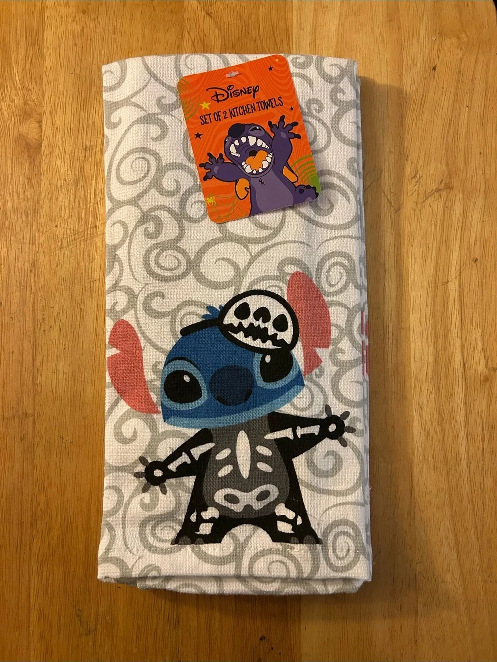 Disney Purple Stitch Halloween Kitchen Towel Set - White, Purple, Orange, Black
